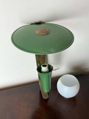 Italian Wall Lamp in Green Aluminum and Opaline Glass, 1950s-YST-1780470