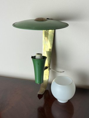 Italian Wall Lamp in Green Aluminum and Opaline Glass, 1950s-YST-1780470