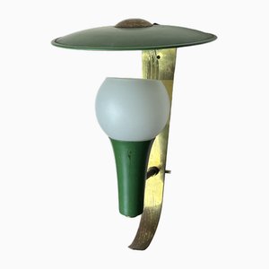 Italian Wall Lamp in Green Aluminum and Opaline Glass, 1950s-YST-1780470