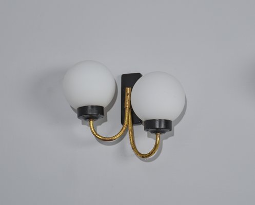 Italian Wall Lamps in Brass and Black Metal, 1950s, Set of 2-KJ-2020658