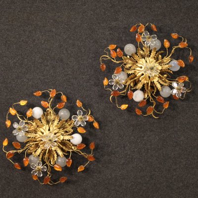 Italian Wall Lights in Metal and Glass, 1970s, Set of 2-RP-2020652