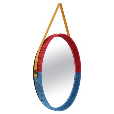 Italian Wall Mirror in Red and Blue with Yellow Ribbon, 1950s-VNE-995626