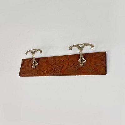 Italian Wall-Mounted Coat Rack in Wood with Two Metal Hooks, 1930s-GDD-1776505