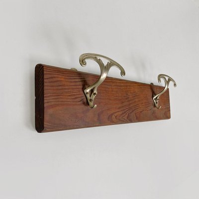 Italian Wall-Mounted Coat Rack in Wood with Two Metal Hooks, 1930s-GDD-1776505