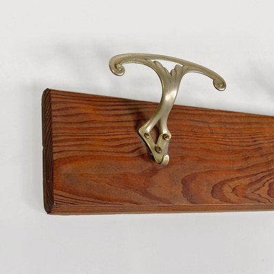 Italian Wall-Mounted Coat Rack in Wood with Two Metal Hooks, 1930s-GDD-1776505