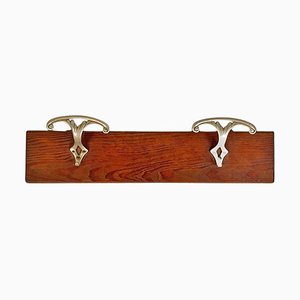 Italian Wall-Mounted Coat Rack in Wood with Two Metal Hooks, 1930s-GDD-1776505