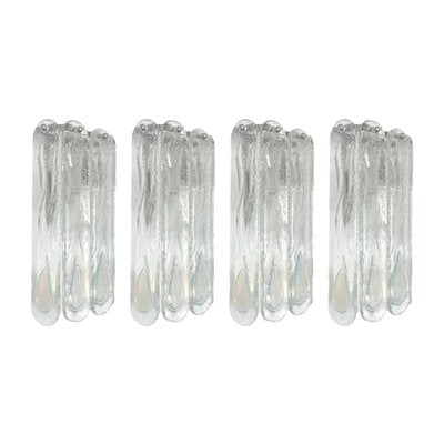 Italian Wall Sconces in Iridescent White Murano Glass from Mazzega, 1970s, Set of 4-TPE-1721128