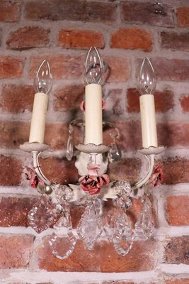 Italian Wall Sconces in Tole & Crystal, Italy, 1940s, Set of 2-DEK-932491