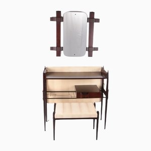 Italian Wall Unit with Mirror and Stool by Ico Parisi, 1950, Set of 2-EZZ-1178172