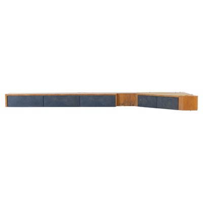 Italian Walnut and Blue Fabric Wall Console by Melchiorre Bega-RCE-1099467