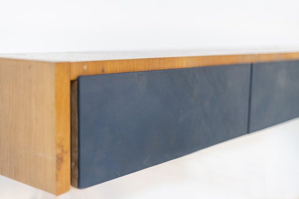 Italian Walnut and Blue Fabric Wall Console by Melchiorre Bega-RCE-1099467