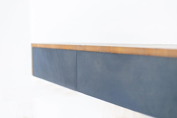 Italian Walnut and Blue Fabric Wall Console by Melchiorre Bega-RCE-1099467