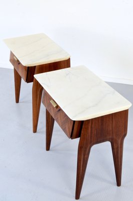 Italian Walnut and Carrara Marble Nightstands, 1960s, Set of 2-DUG-2041243