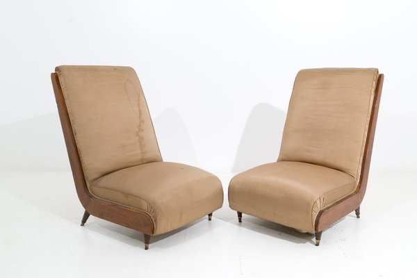 Italian Walnut and Fabric Lounge Chairs by Guglielmo Ulrich, 1950s, Set of 2-YSU-722116