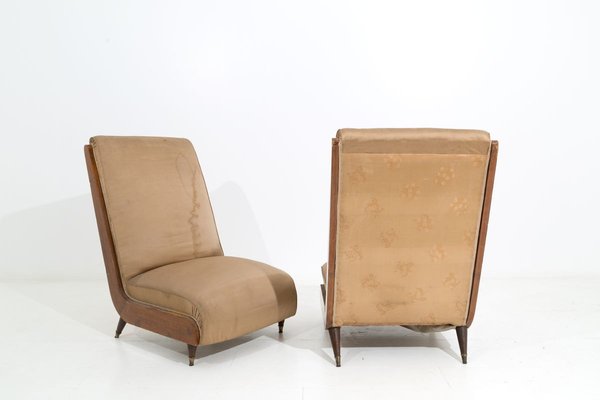 Italian Walnut and Fabric Lounge Chairs by Guglielmo Ulrich, 1950s, Set of 2-YSU-722116