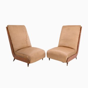 Italian Walnut and Fabric Lounge Chairs by Guglielmo Ulrich, 1950s, Set of 2-YSU-722116