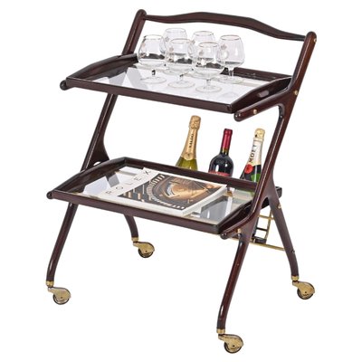 Italian Walnut, Brass and Glass Bar Cart with Bottle Holder by Cesare Lacca, 1950s-JDR-1779822