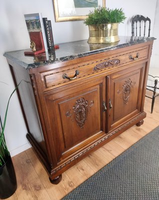 Italian Walnut, Brass & Marble Top Chest of Drawers, 1950s-EUP-1106068