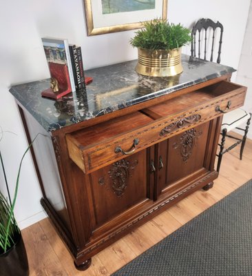 Italian Walnut, Brass & Marble Top Chest of Drawers, 1950s-EUP-1106068