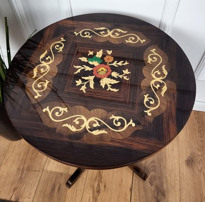 Italian Walnut Inlay Marquetry Round Tripod Sofa or Side Table, 1950s-EUP-1718951