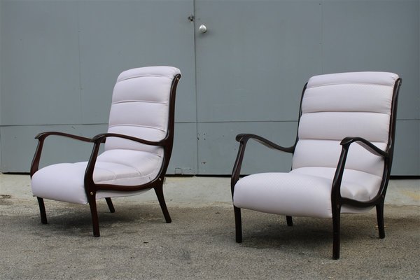 Italian Walnut Lounge Chairs from Arredamenti Corallo, 1950s, Set of 2-EH-727322