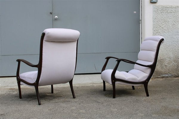 Italian Walnut Lounge Chairs from Arredamenti Corallo, 1950s, Set of 2-EH-727322