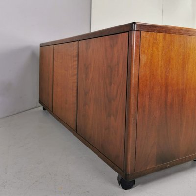 Italian Walnut Sideboard with Wheels, 1970s-PRS-1332780