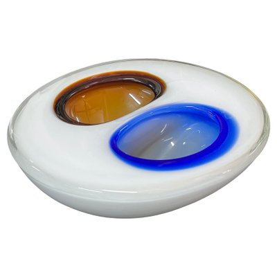 Italian White, Amber and Blue Submerged Murano Glass Bowl by Flavio Poli, 1970s-JDR-1288515