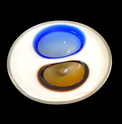 Italian White, Amber and Blue Submerged Murano Glass Bowl by Flavio Poli, 1970s-JDR-1288515