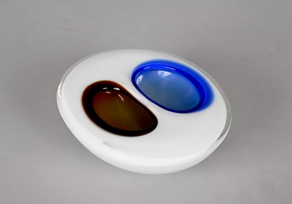 Italian White, Amber and Blue Submerged Murano Glass Bowl by Flavio Poli, 1970s-JDR-1288515