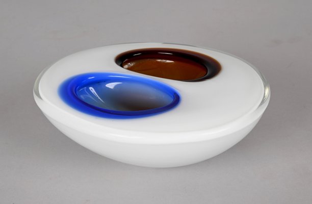 Italian White, Amber and Blue Submerged Murano Glass Bowl by Flavio Poli, 1970s-JDR-1288515