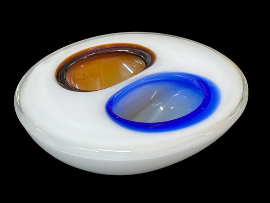 Italian White, Amber and Blue Submerged Murano Glass Bowl by Flavio Poli, 1970s-JDR-1288515