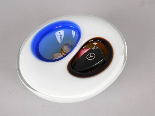 Italian White, Amber and Blue Submerged Murano Glass Bowl by Flavio Poli, 1970s-JDR-1288515