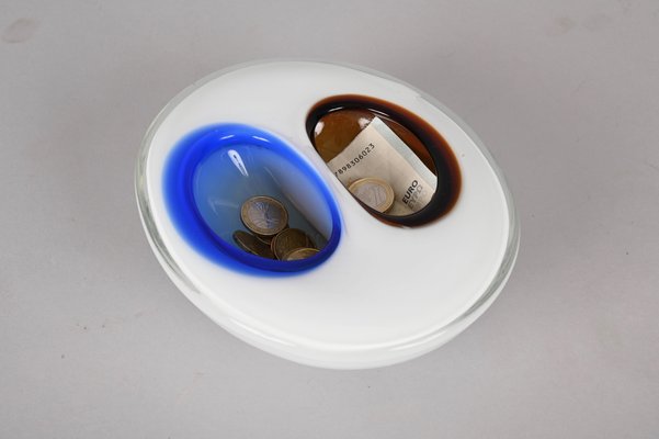 Italian White, Amber and Blue Submerged Murano Glass Bowl by Flavio Poli, 1970s-JDR-1288515