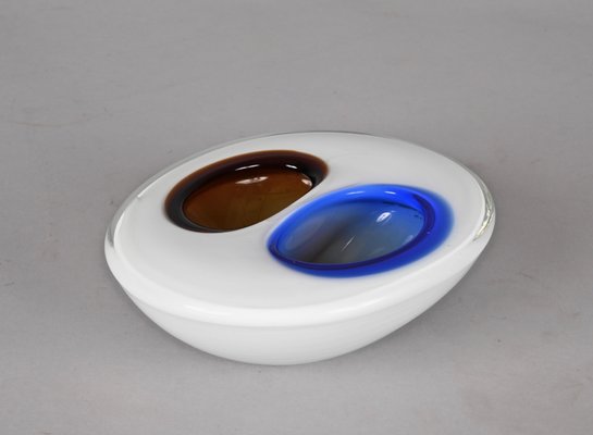 Italian White, Amber and Blue Submerged Murano Glass Bowl by Flavio Poli, 1970s-JDR-1288515