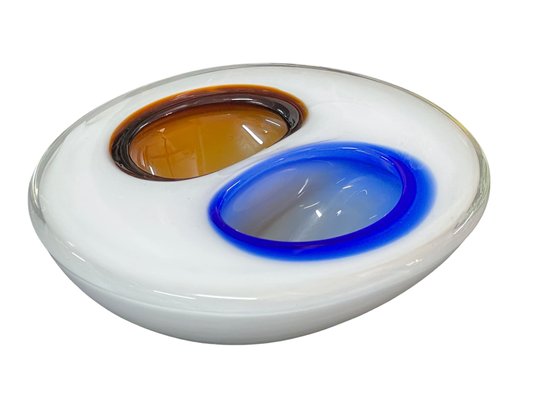 Italian White, Amber and Blue Submerged Murano Glass Bowl by Flavio Poli, 1970s-JDR-1288515