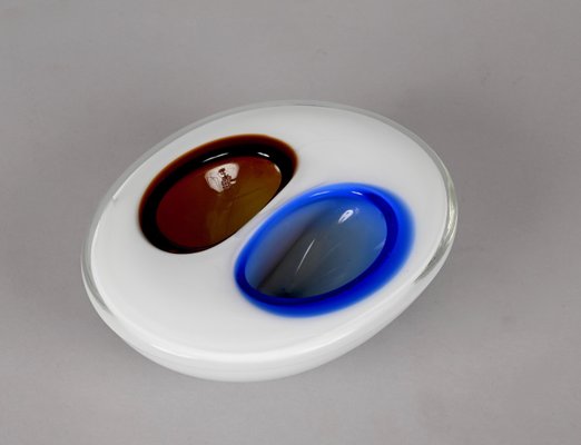 Italian White, Amber and Blue Submerged Murano Glass Bowl by Flavio Poli, 1970s-JDR-1288515