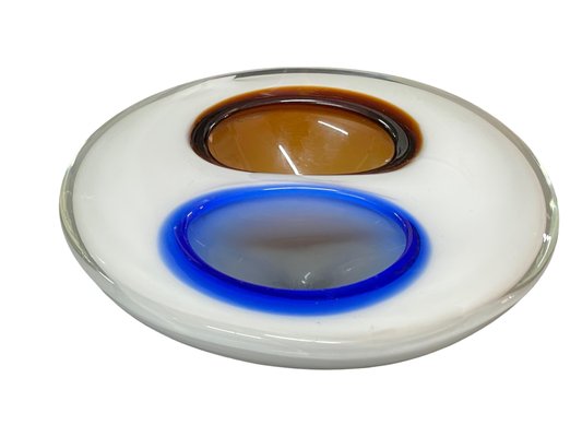 Italian White, Amber and Blue Submerged Murano Glass Bowl by Flavio Poli, 1970s-JDR-1288515