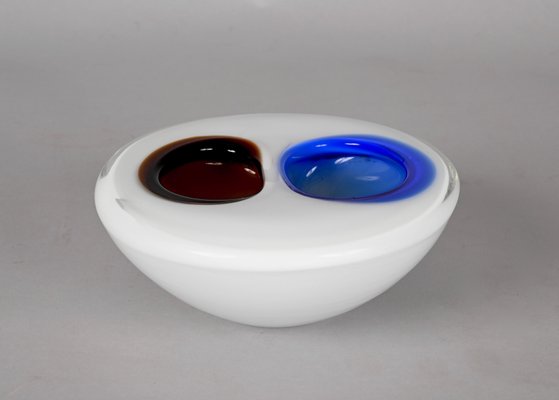 Italian White, Amber and Blue Submerged Murano Glass Bowl by Flavio Poli, 1970s-JDR-1288515