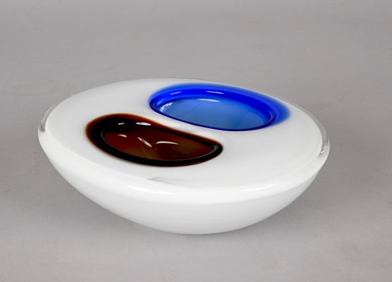 Italian White, Amber and Blue Submerged Murano Glass Bowl by Flavio Poli, 1970s-JDR-1288515