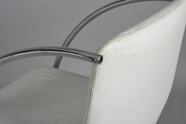 Italian White Leather and Steel Lens Chair by Giovanni Offredi for Saporiti, 1968-JDR-1193031