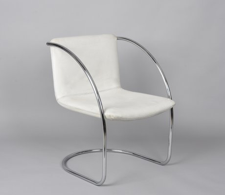 Italian White Leather and Steel Lens Chair by Giovanni Offredi for Saporiti, 1968-JDR-1193031