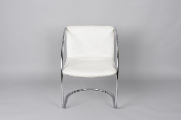 Italian White Leather and Steel Lens Chair by Giovanni Offredi for Saporiti, 1968-JDR-1193031