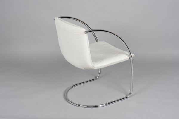 Italian White Leather and Steel Lens Chair by Giovanni Offredi for Saporiti, 1968-JDR-1193031