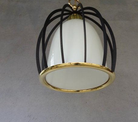 Italian White Opaline Glass Cage Ceiling Lamp, 1950s-AWL-1289279