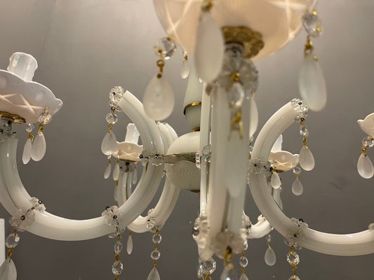 Italian White Opaline Glass Chandelier-JJC-1175156