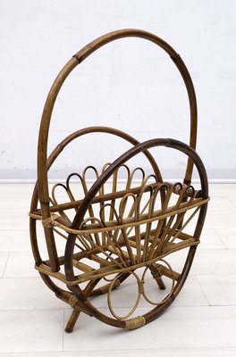 Italian Wicker & Bamboo Magazine Rack, 1960s-FER-890771