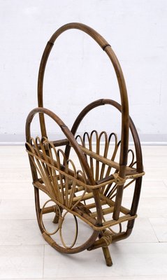 Italian Wicker & Bamboo Magazine Rack, 1960s-FER-890771