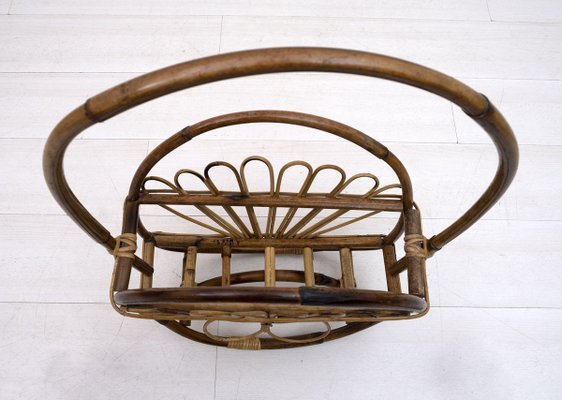 Italian Wicker & Bamboo Magazine Rack, 1960s-FER-890771