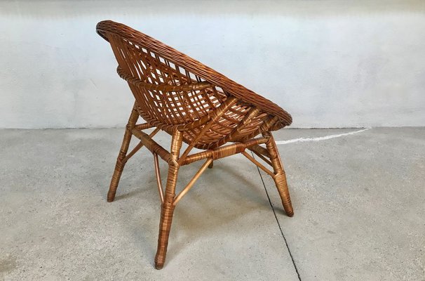 Italian Wicker Rattan Lounge Chair, 1950s-JP-762312